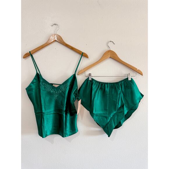 80s NOS Emerald Green Silky Cami Sleep Set size medium - Picture 4 of 14
